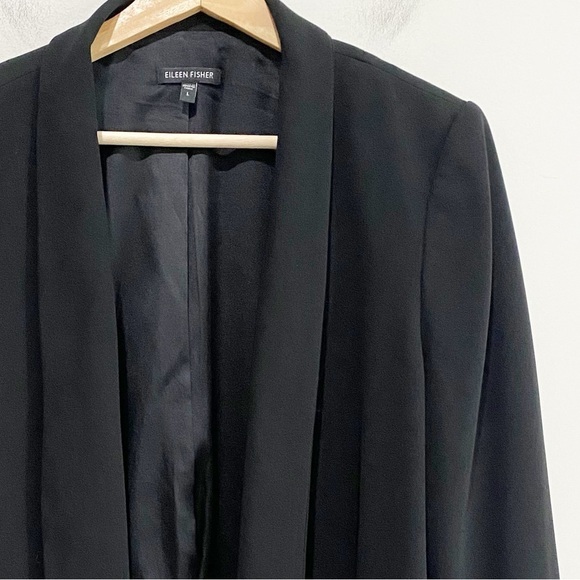 EILEEN FISHER Tropical Suiting Eco Poly Black Shaped Jacket Blazer Size Large - Picture 3 of 12